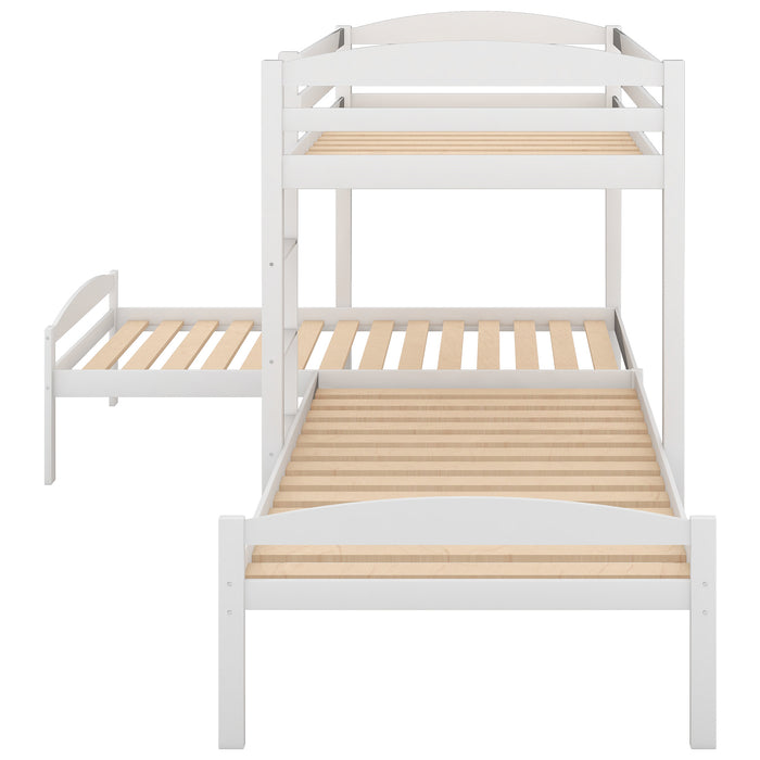 Twin over Twin over Twin Bed L-shaped Bunk Bed, Pine Wood Bed Frame
