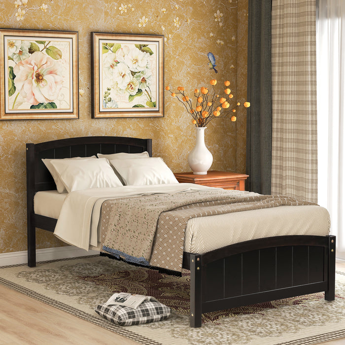 Wood Platform Bed with Headboard, Footboard and Wood Slat Support, Espresso
