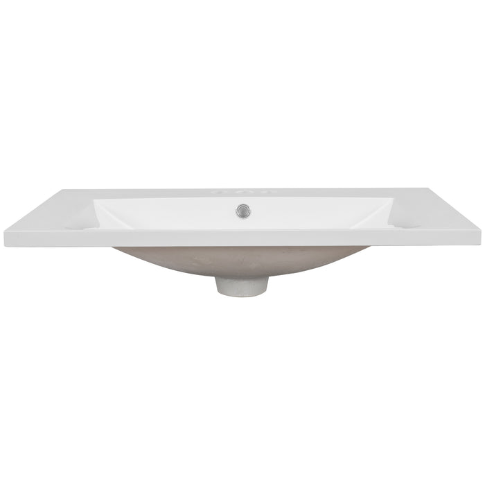 30" Single Bathroom Vanity Top with White Basin, 3-Faucet Holes, Ceramic