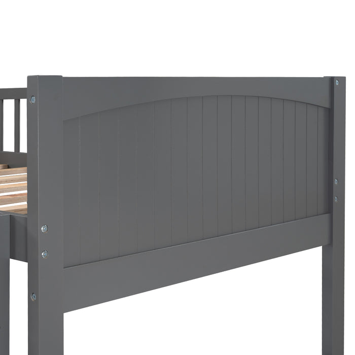 Twin Size Bunk Bed with a Loft Bed attached, with Two Drawers,Gray