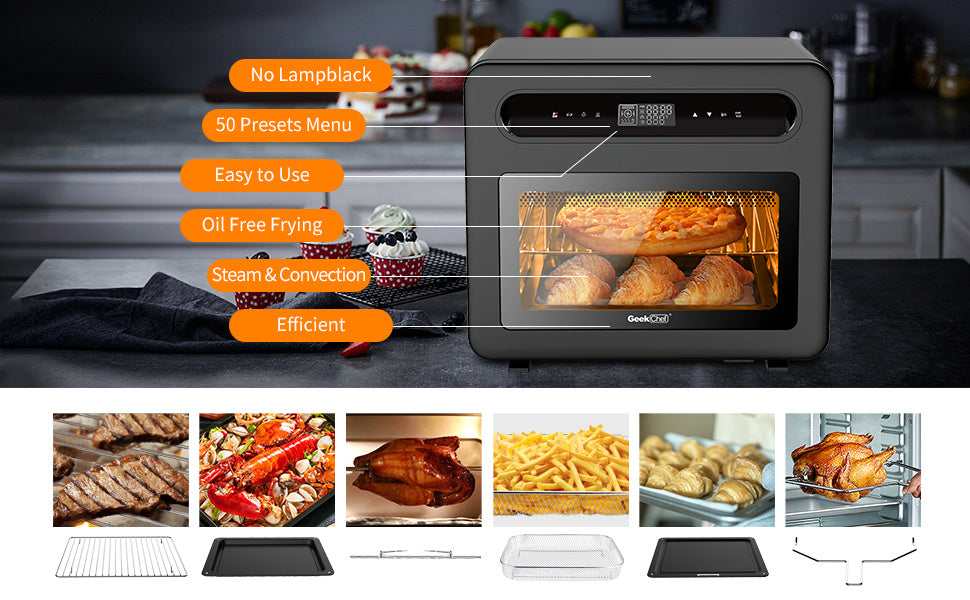 Steam Air Fryer Toast Oven Combo,26 QT Steam Convection Oven,6 Slice Toast,Stainless Steel