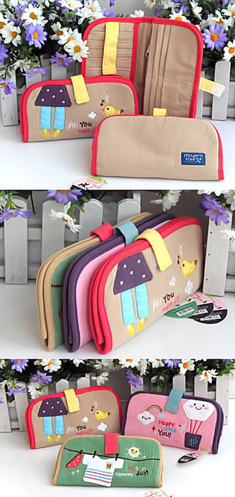 [All You Need] Embroidered Applique Fabric Art Wallet Purse