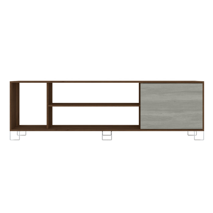 DunaWest 71 Inch Wooden Entertainment TV Stand with 3 Open Compartments, Brown and White