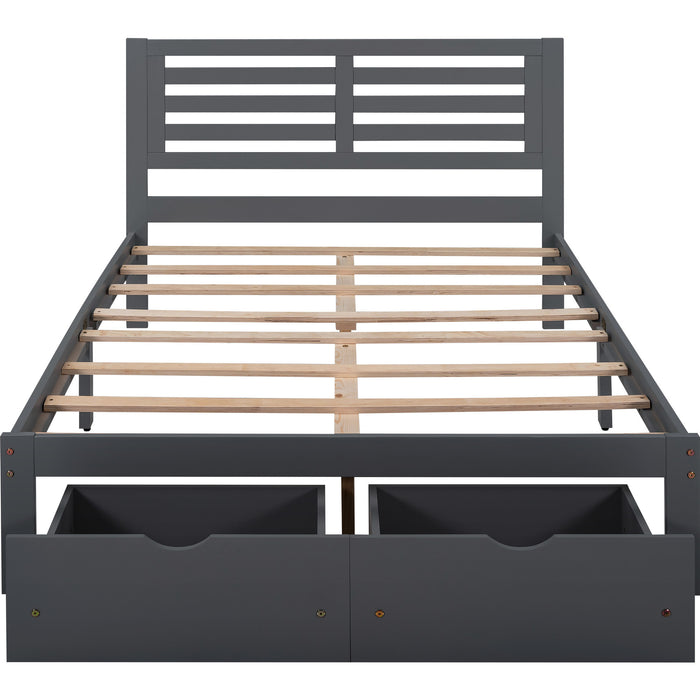 Full Size Platform Bed with Drawers, Gray