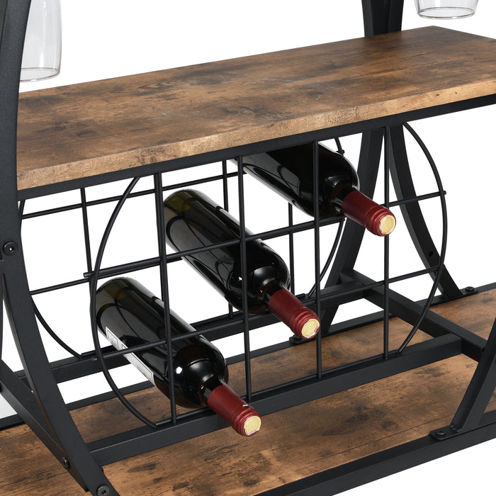 Industrial Black Bar Serving Cart for home with Wine Rack and Glass Holder, 3-tier Shelves, Metal Frame