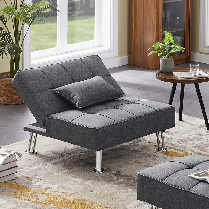 Modern Fabric Single Sofa Bed with Ottoman , Convertible Folding Futon Chair, Lounge Chair Set with Metal Legs .