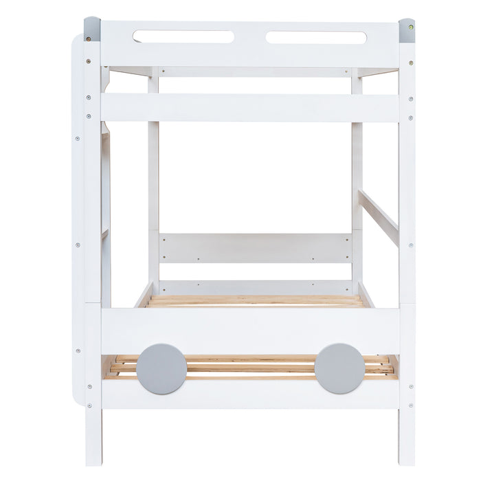 New Space Twin Size Car-Shaped Convertible Bunk Bed, White