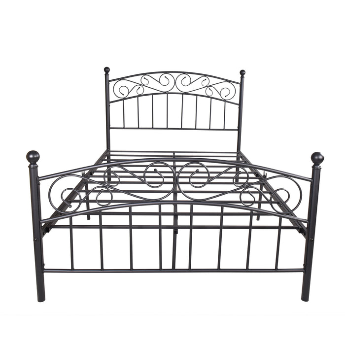 Metal bed frame platform mattress foundation with headboard and footrest, heavy duty and quick assembly, Full black