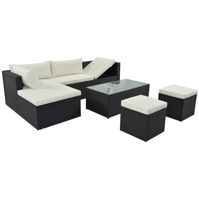 Large Outdoor Wicker Sofa Set, PE Rattan, Movable Cushion, Sectional Lounger Sofa, For Backyard, Porch, Pool, Beige