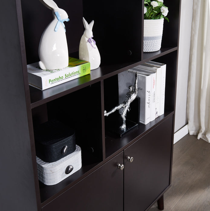 67\" Bookcase with Doors, 3-tier Bookshelf