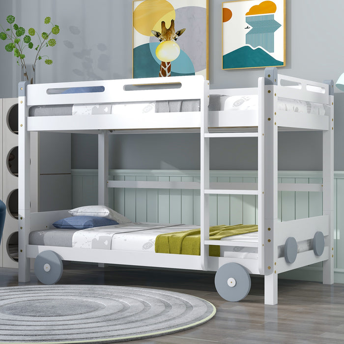 New Space Twin Size Car-Shaped Convertible Bunk Bed, White