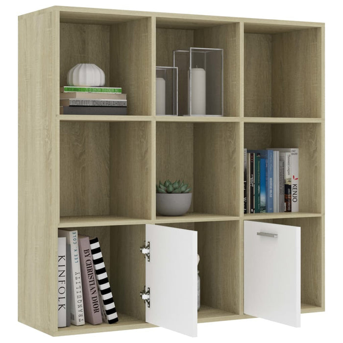 Book Cabinet White and Sonoma Oak 38.5"x11.8"x38.5" Chipboard