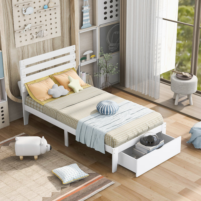Twin Size Platform Bed with Drawer