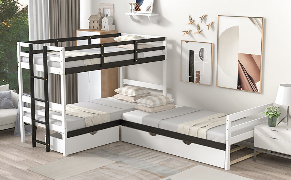 New Space Twin Size L-Shaped Bunk Bed and Platform Bed