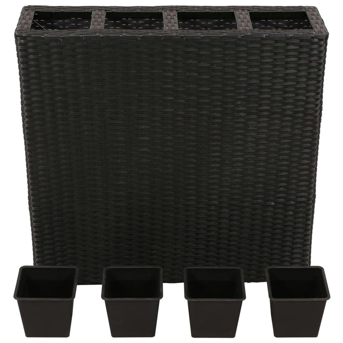 Garden Raised Bed with 4 Pots 2 pcs Poly Rattan Black