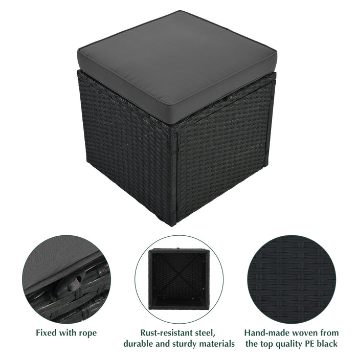 Large Outdoor Wicker Sofa Set, PE Rattan, Movable Cushion, Sectional Lounger Sofa, For Backyard, Porch, Pool, Beige