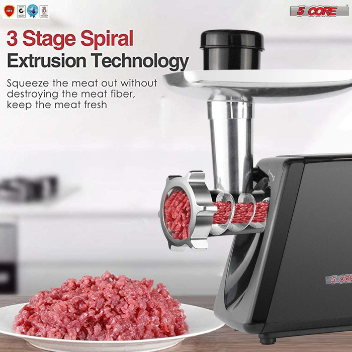 1200W (MAX 2600W) Electric Meat Grinder, Sausage Stuffer Machine, Stainless Steel Food Mincer with Sausage Tube Kubbe Maker 2 Blades 3 Plates for Home Kitchen Commercial Use