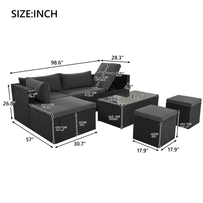 Large Outdoor Wicker Sofa Set, PE Rattan, Movable Cushion, Sectional Lounger Sofa, For Backyard, Porch, Pool, Beige