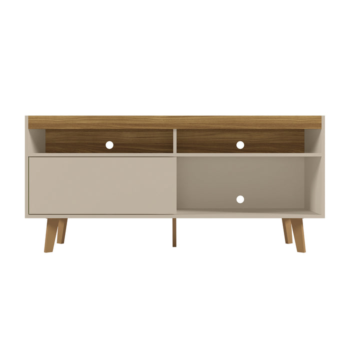 DunaWest 54 Inch Wooden TV Stand with 1 Door and 2 Compartments, Brown and Off White