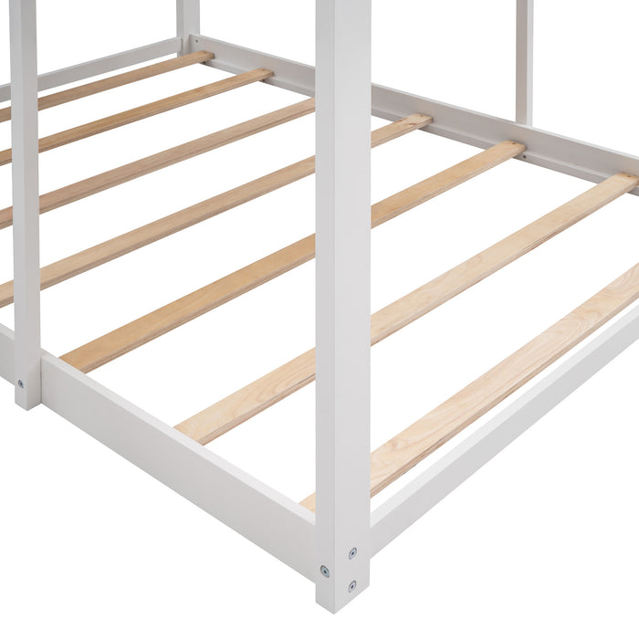New Space Full Over Full Wood Bunk Bed with Roof Window