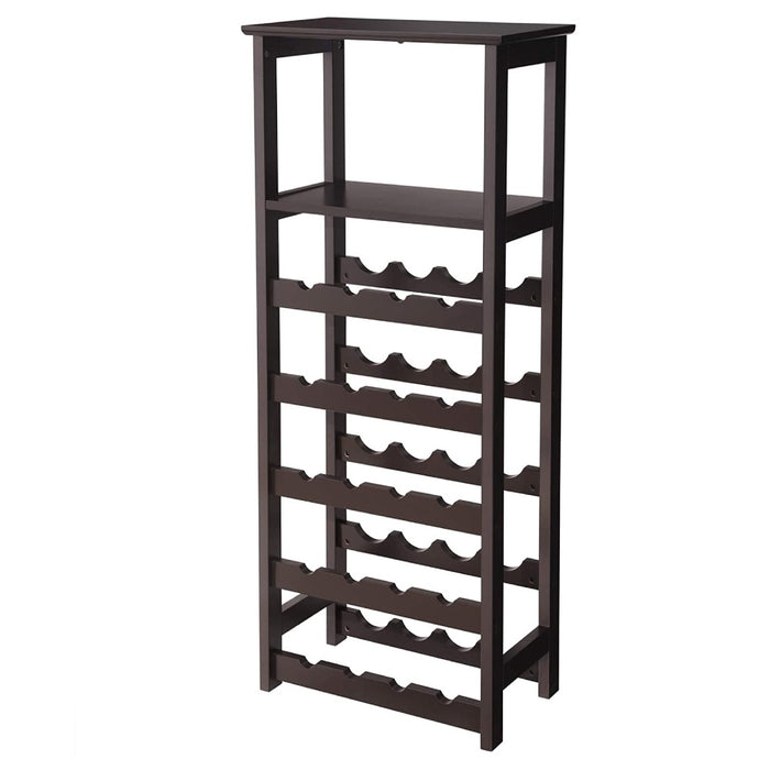 Wooden Wine Rack Free Standing Wine Holder Display Shelves with Glass Holder Rack, 20 Bottles Stackable Capacity for Home Kitchen, Brown Color--YS