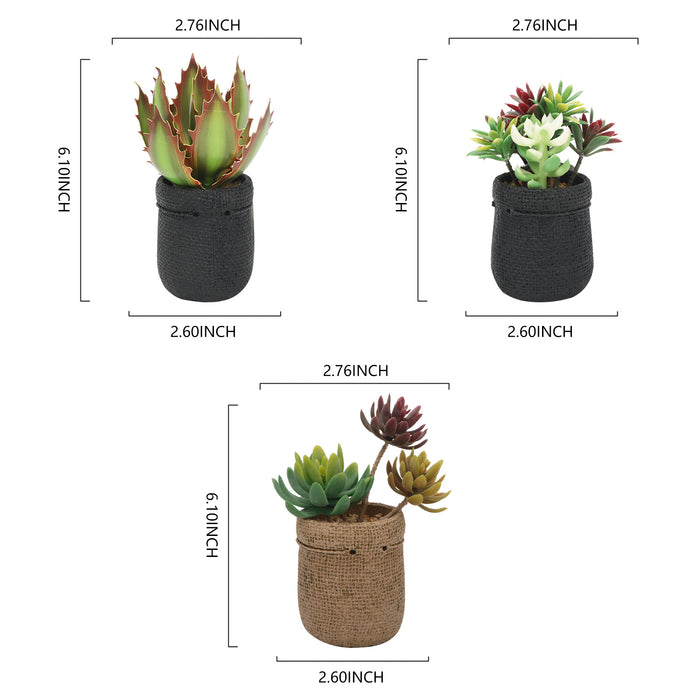 3pcs Artificial Succulents Plants Mini Realistic Fake Succulents EVA Planter Pot