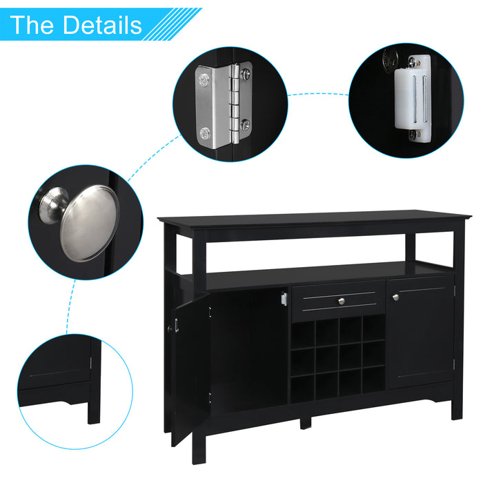 FCH Two Doors One Drawer With Wine Rack Sideboard Entrance Cabinet Black RT