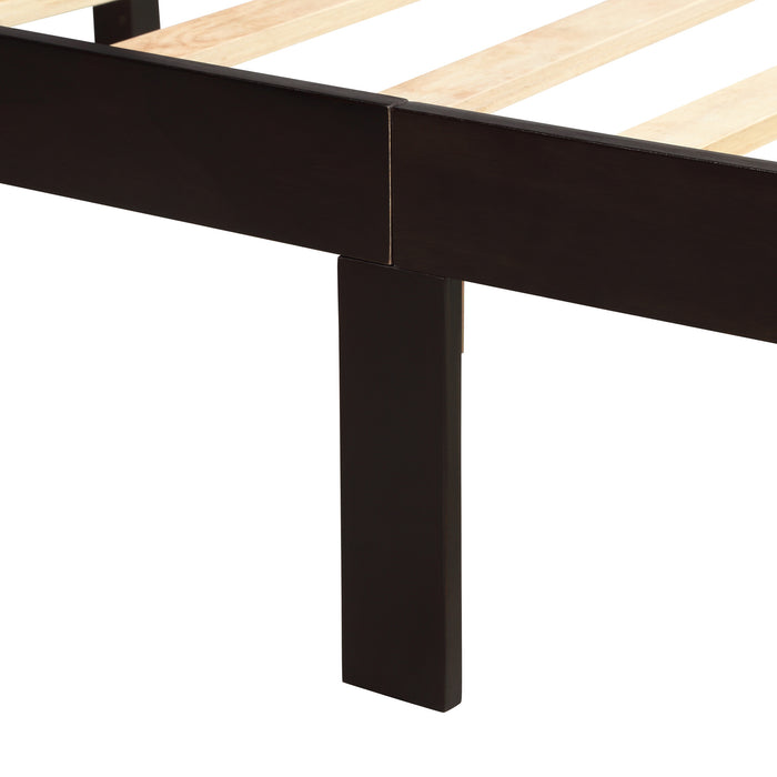 Wood Platform Bed with Headboard, Wood Slat, Twin