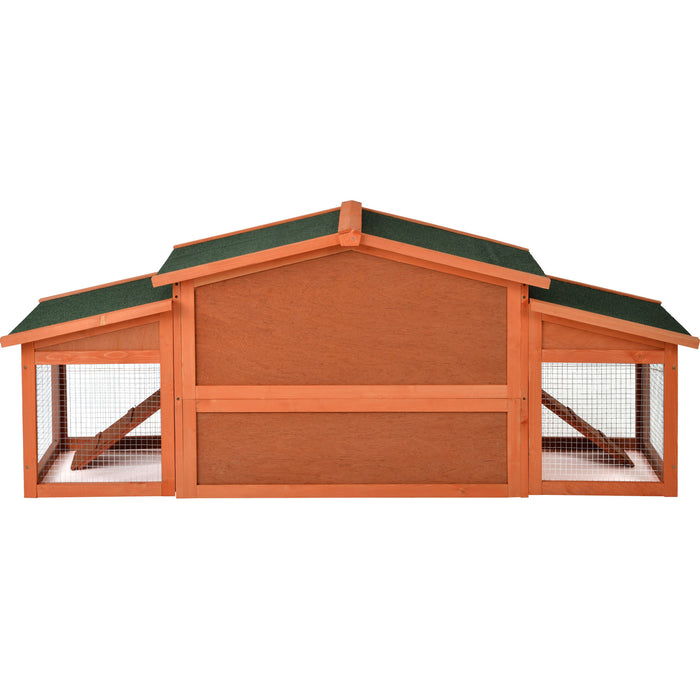 70-Inch Wood Rabbit Hutch Outdoor Pet House Chicken Coop for Small Animals with 2 Run Play Area