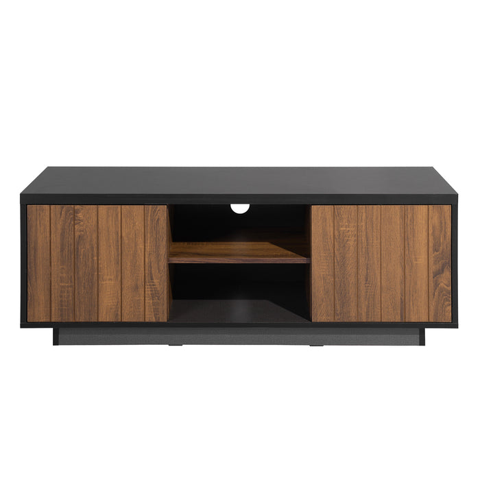 Modern TV Stand for TVs up to 60 Inch, Wood TV Cabinet with Storage for Living Room, Brown/Black