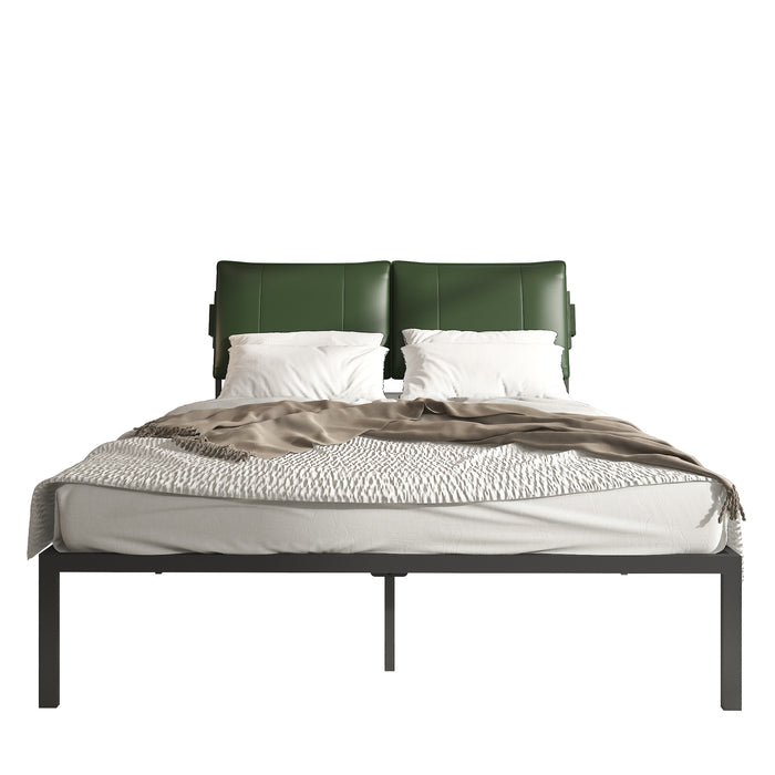 Queen Size Metal Bed Frame with Leathaire Headboard