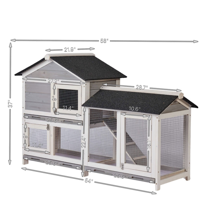 Chicken House, 58" Waterproof Wooden Animal Hutch, Indoor Outdoor Chicken Coop Rabbit Hutch Kit w/Roof, Garden Backyard Rabbit Cage/Guinea Pig House/Hen House, Animal Hutch for Small Pet