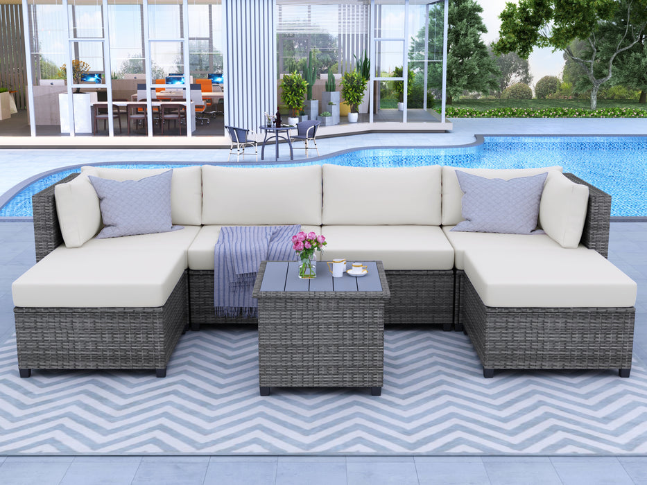 7 Piece Rattan Sectional Seating Group with Cushions, Outdoor Ratten Sofa NEW!