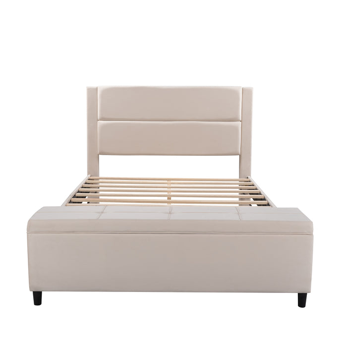 New Space Queen Size Storage Bed Upholstered Platform Bed with a Cushioned Ottoman