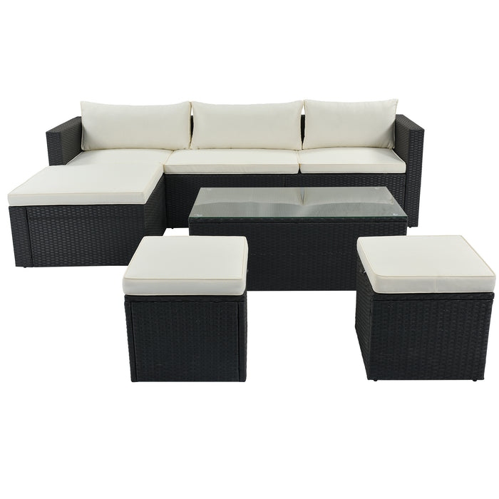 Large Outdoor Wicker Sofa Set, PE Rattan, Movable Cushion, Sectional Lounger Sofa, For Backyard, Porch, Pool, Beige