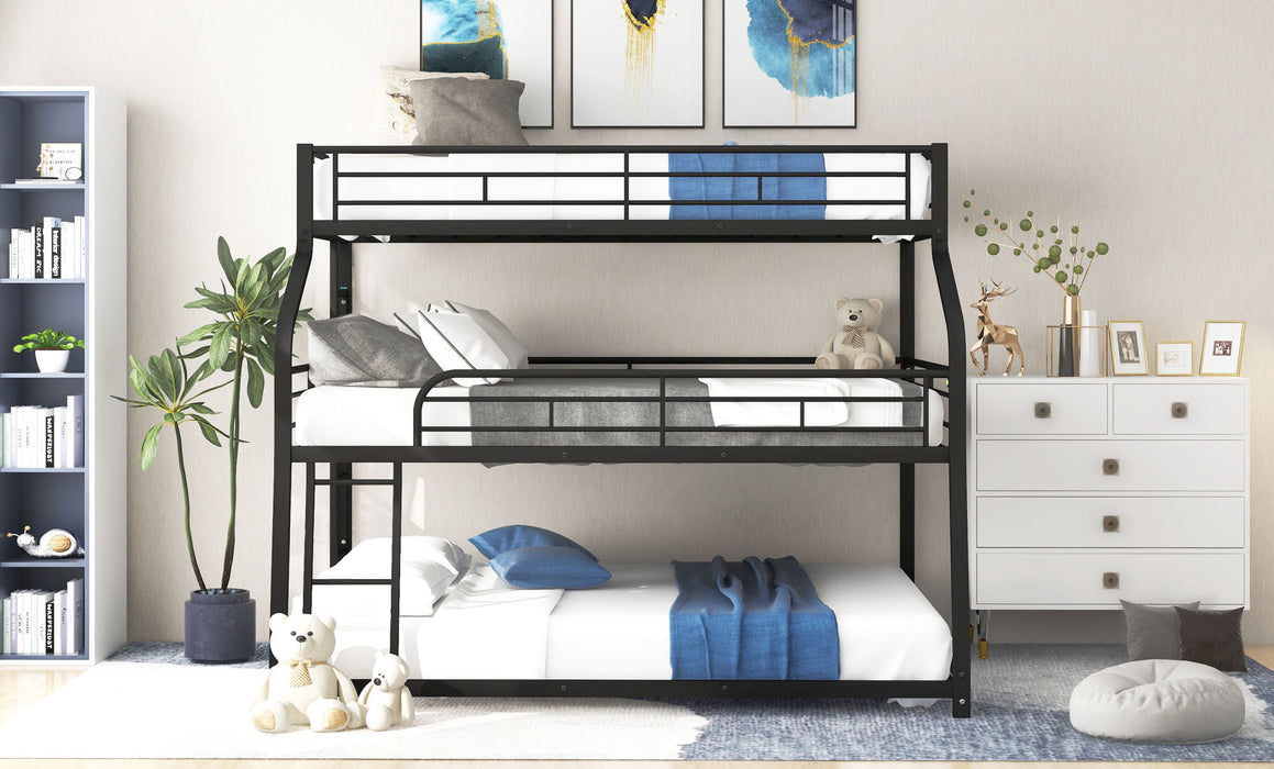 Simple Durable Bunk Bed with Long and Short Ladder and Guardrails