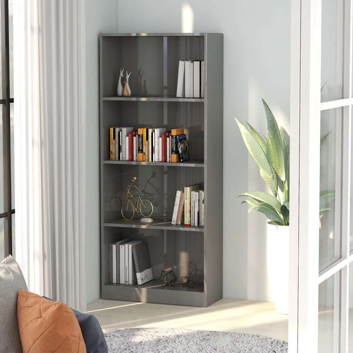 4-Tier Book Cabinet High Gloss Gray 23.6"x9.4"x55.9"