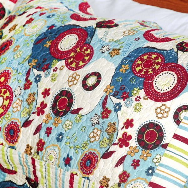 [Dianthe] Cotton 3PC Floral Vermicelli-Quilted Printed Quilt Set (Full/Queen Size)