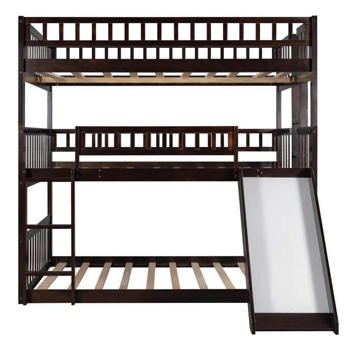 Triple Bed with Built-in Ladder and Slide , Triple Bunk Bed with Guardrails