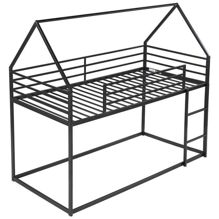 Twin over Twin House Bunk Bed with Built-in Ladder,White