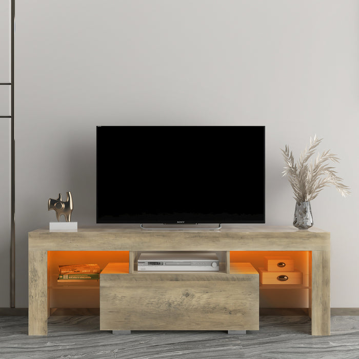 TV Stand with LED RGB Lights,Flat Screen TV Cabinet, Gaming Consoles - in Lounge Room, Living Room,WOOD