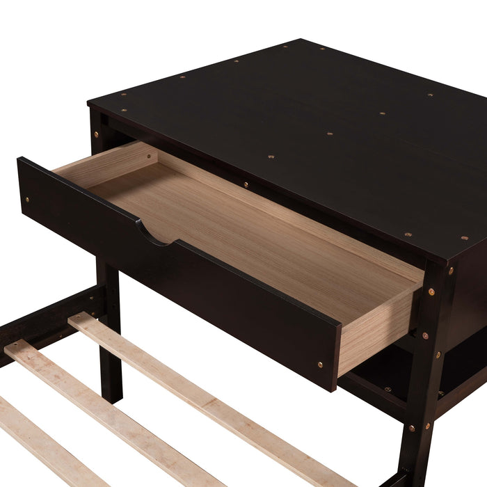 Grenco Twin Size L-Shaped Platform Beds with Drawers