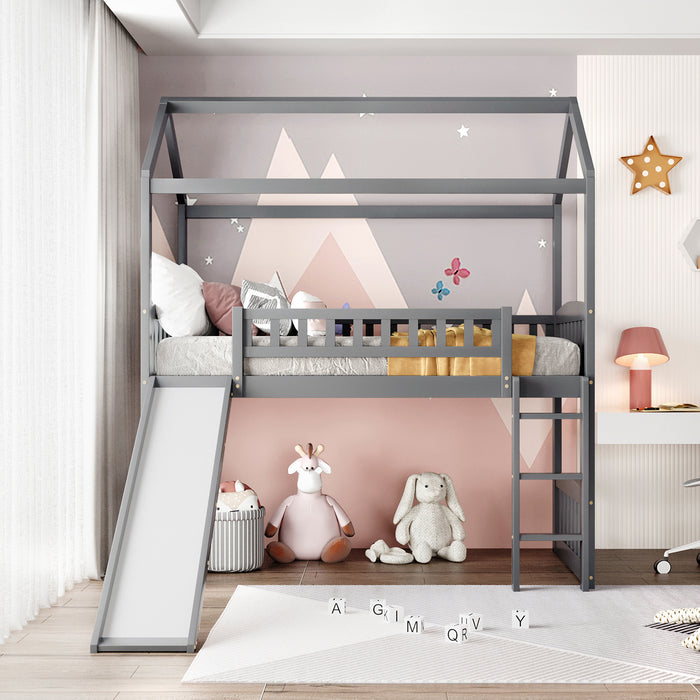 Twin Loft Bed with Slide, House Bed with Slide
