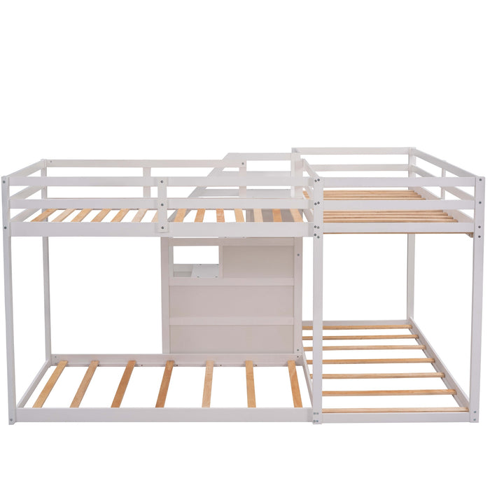 Twin over Twin L-Shaped Bunk Bed with Built-in Middle Staircase