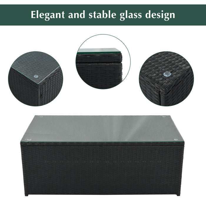 Large Outdoor Wicker Sofa Set, PE Rattan, Movable Cushion, Sectional Lounger Sofa, For Backyard, Porch, Pool, Beige