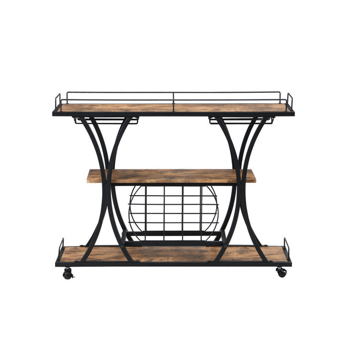 Industrial Black Bar Serving Cart for home with Wine Rack and Glass Holder, 3-tier Shelves, Metal Frame