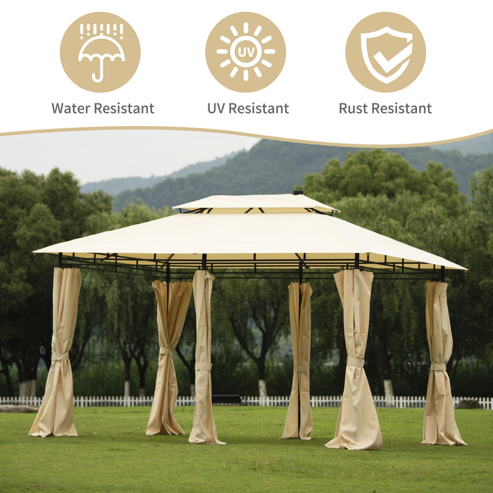 Outdoor Gazebo Steel Fabric Rectangle Soft Top Gazebo Outdoor Patio Dome Gazebo with Removable Curtains