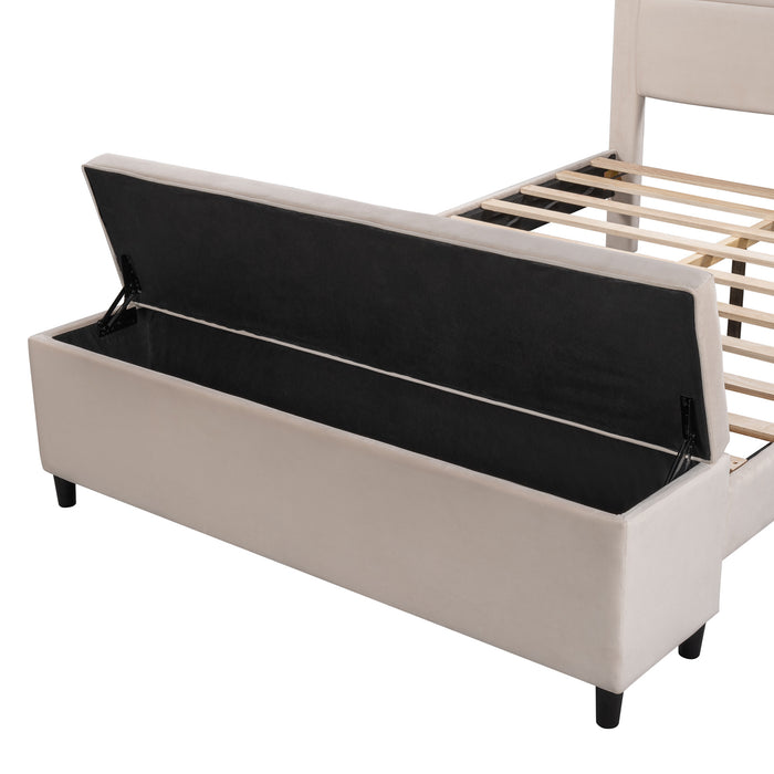 New Space Queen Size Storage Bed Upholstered Platform Bed with a Cushioned Ottoman