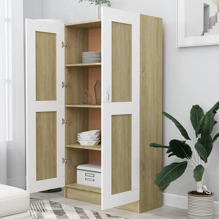 Book Cabinet White and Sonoma Oak 32.5"x12"x59.1" Chipboard