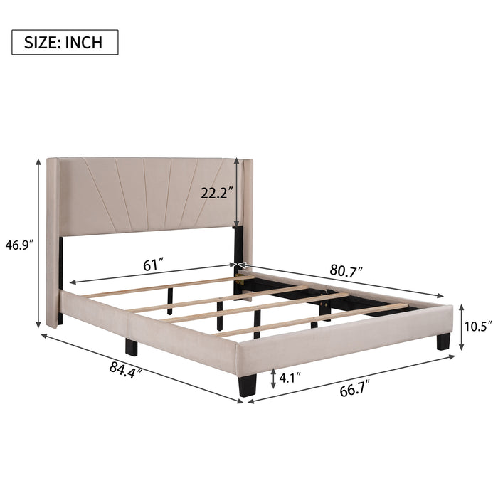 New Space Queen Size Velvet Upholstered Platform Bed
